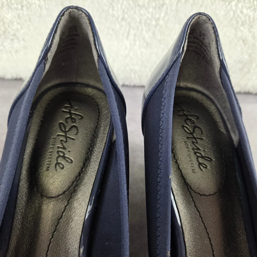 LifeStride Soft System Navy Blue Patent Wedge Pumps Shoes Womens 7M S2163